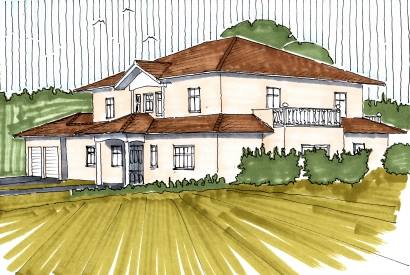 Villa Aquarellskizze